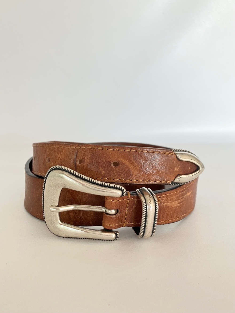 Vintage MASSIMO DUTTI Western Style Cowhide Leather Belt Steel Toecap Unisex
